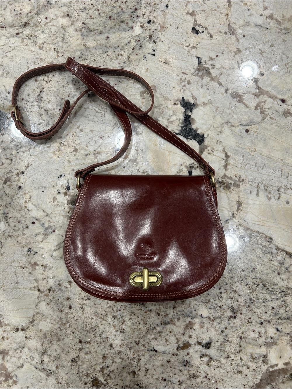 Italian leather Leather Saddle Crossbody Bag with Gold Hardware